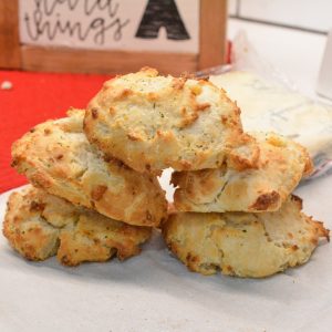 These savory blue cheese biscuits made with Bisquick are so simple to make using a biscuit mix, butter, blue cheese crumbles, and buttermilk.
