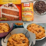 Pumpkin chocolate chip muffins made with a spice cake mix are easy to make with just four ingredients for a quick and easy fall treat.