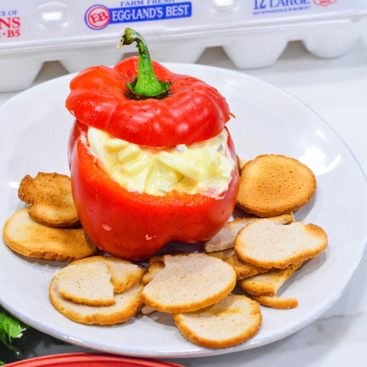 Turn egg salad into a fun dip and store in a bell pepper and serve with bagel chips.