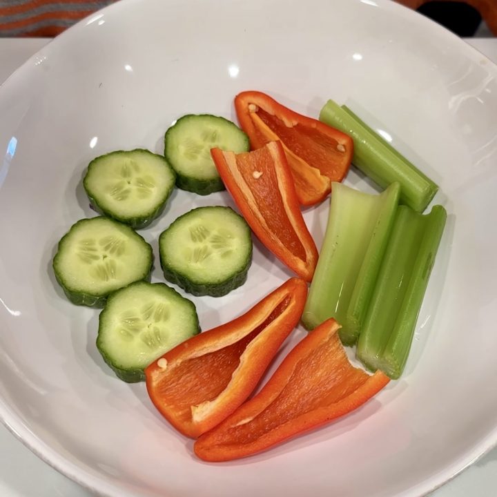 Wash and trim the celery stalks to your desired length, making sure they are easy-to-handle finger food.