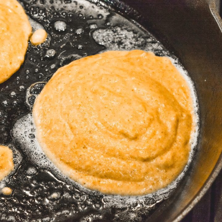Heat a lightly greased griddle or skillet over medium heat. Scoop the batter onto the griddle using about 1/4 cup for each pancake.