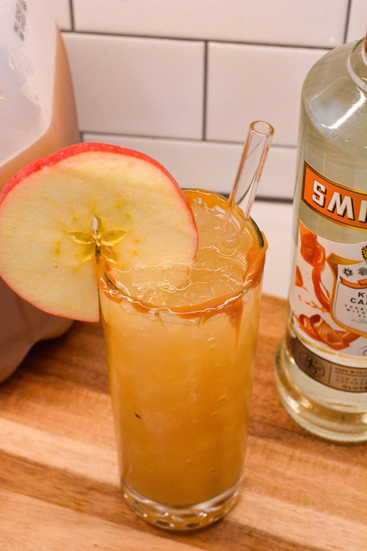 The perfect fall cocktail with the combination of caramel vodka and apple cider for this caramel apple cider cocktail.