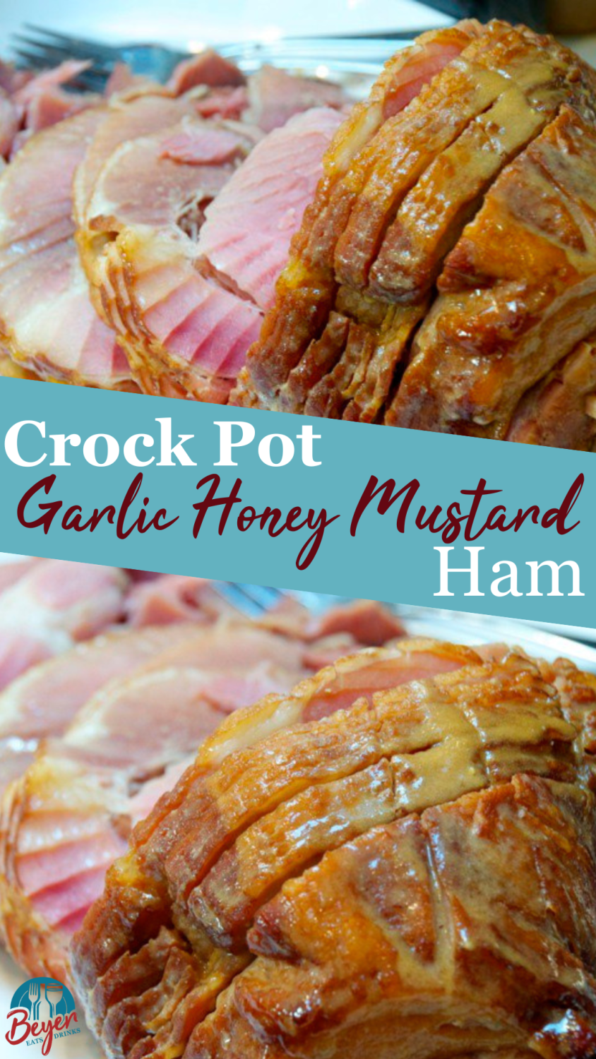 Crock Pot Garlic honey mustard ham prepared in the slow cooker is a savory ham with just a hint of sweetness from the honey. A perfect alternative for a ham recipe without pineapple.