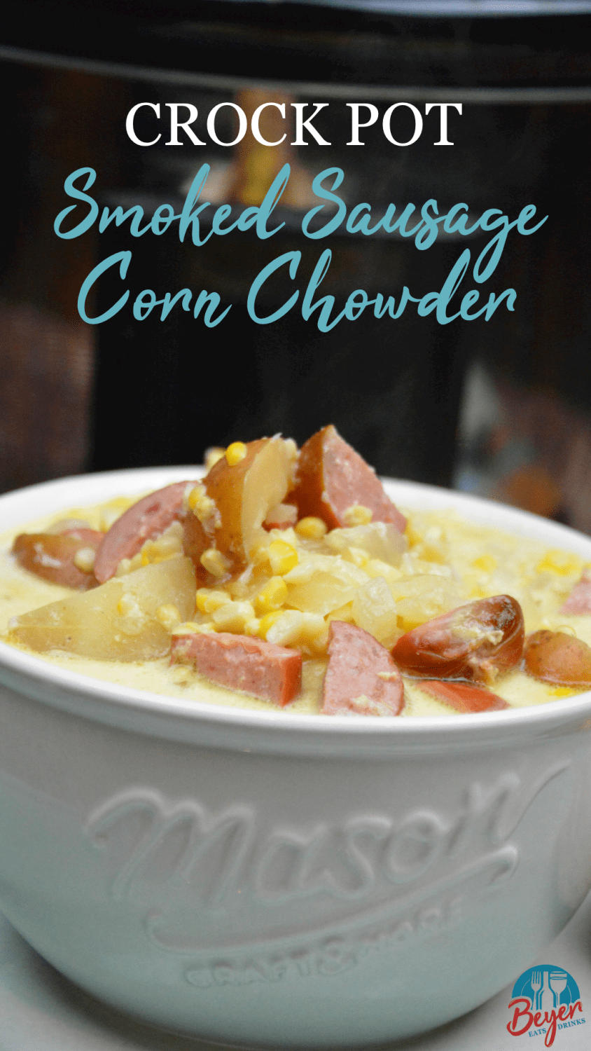Crock Pot smoked sausage corn chowder is a cream-based soup with smoked sausage, corn, potatoes, and onions for a hearty soup.