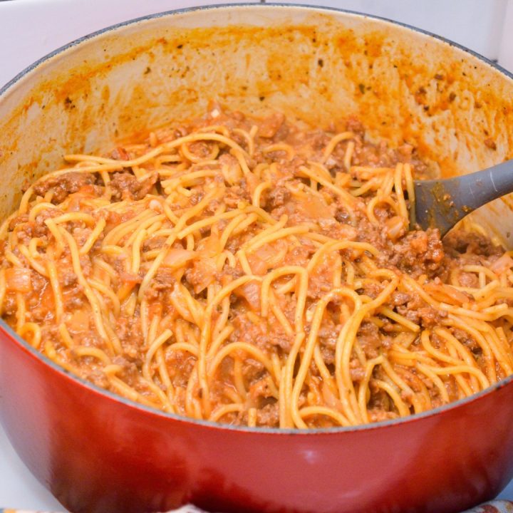 This simple yet tasty spaghetti recipe uses both spaghetti sauce and alfredo sauce while cooking the pasta in the sauce requiring just about 15 minutes from start to finish to make this TikTok Spaghetti.