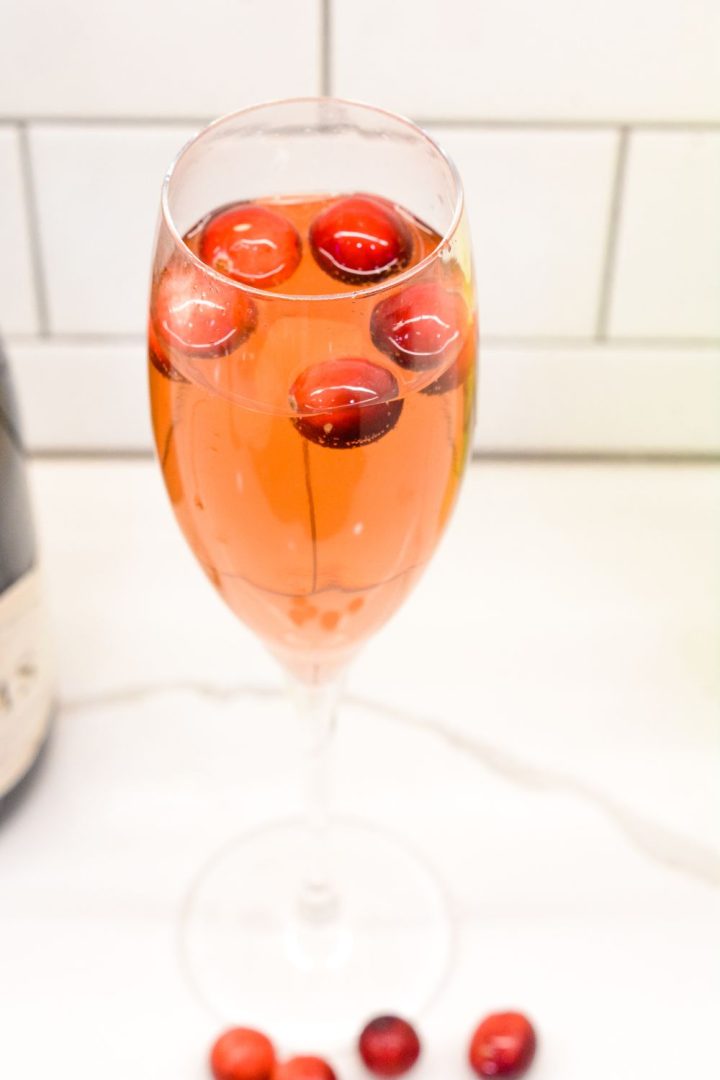 The Cranberry Limoncello Champagne Cocktail is a sparkling cocktail made with just cranberry juice, limoncello, and your favorite champagne or prosecco.