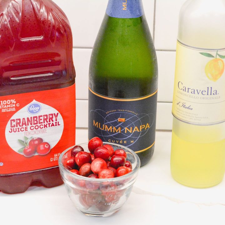 The Cranberry Limoncello Champagne Cocktail is a sparkling cocktail made with just cranberry juice, limoncello, and your favorite champagne or prosecco.