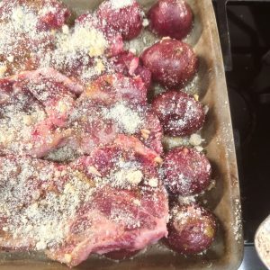 Place on the sheet pan with the potatoes and roast for 35-45 minutes until the potatoes are fork soft.