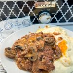 Crock Pot Salisbury Steaks made with frozen hamburger patties and French onion soup are the perfect solution for an effortless meal.