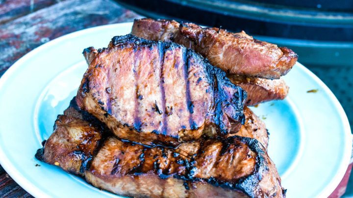 Easy Grilled Pork Chops in a soy sauce and honey pork chop marinade is so full of flavor from soy sauce, honey, red pepper flakes, and garlic.