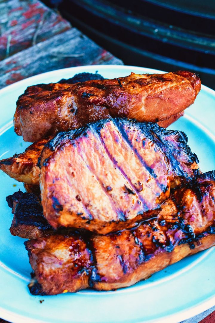 Easy Grilled Pork Chops in a soy sauce and honey pork chop marinade is so full of flavor from soy sauce, honey, red pepper flakes, and garlic.