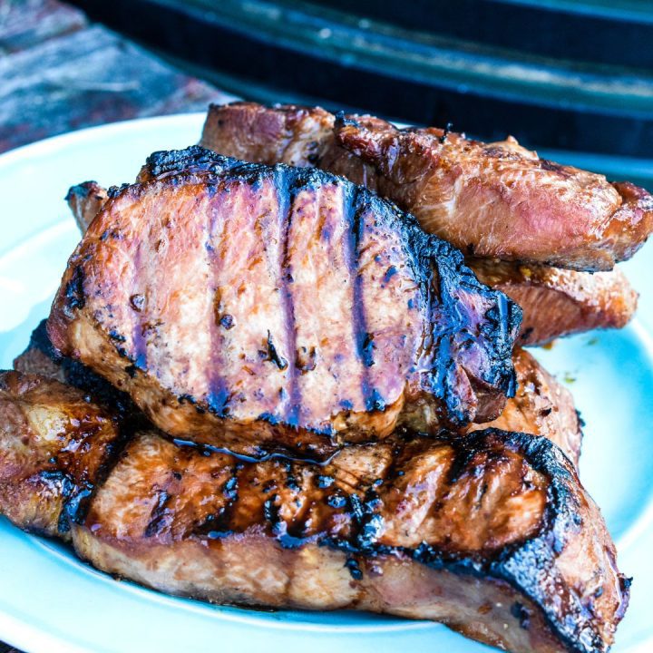 Easy Grilled Pork Chops in a soy sauce and honey pork chop marinade is so full of flavor from soy sauce, honey, red pepper flakes, and garlic.