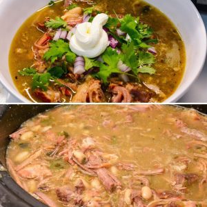 Garnish the chile verde with red onion, radishes, cilantro or sour cream.