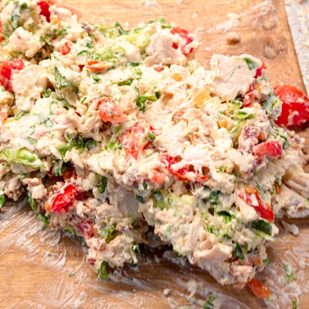 Add the chopped mixture and stir in the ranch cream cheese. Mix until evenly coated.