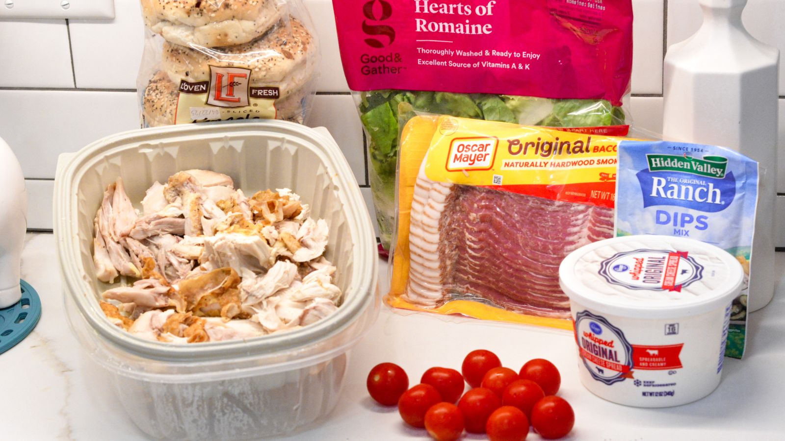 Ingredients for chopped chicken bacon ranch salad
