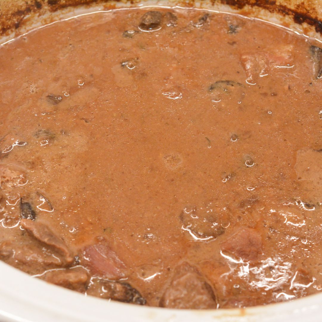 Cover and cook on low for 6–8 hours or high for 4–5 hours, until beef is tender and mushrooms are cooked down into the gravy.