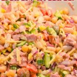 Italian grinder bean salad made with chickpeas, cannellini beans, Italian cheese, and a creamy Italian dressing.